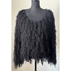 Line&Dot Womens Black Eyelash Fringe Shaggy Pullover Sweater Whimsigoth One Size